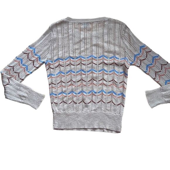 Vintage College Town Chevron Striped Scoop Neck Long Sleeve Lightweight Sweater - Picture 2 of 10